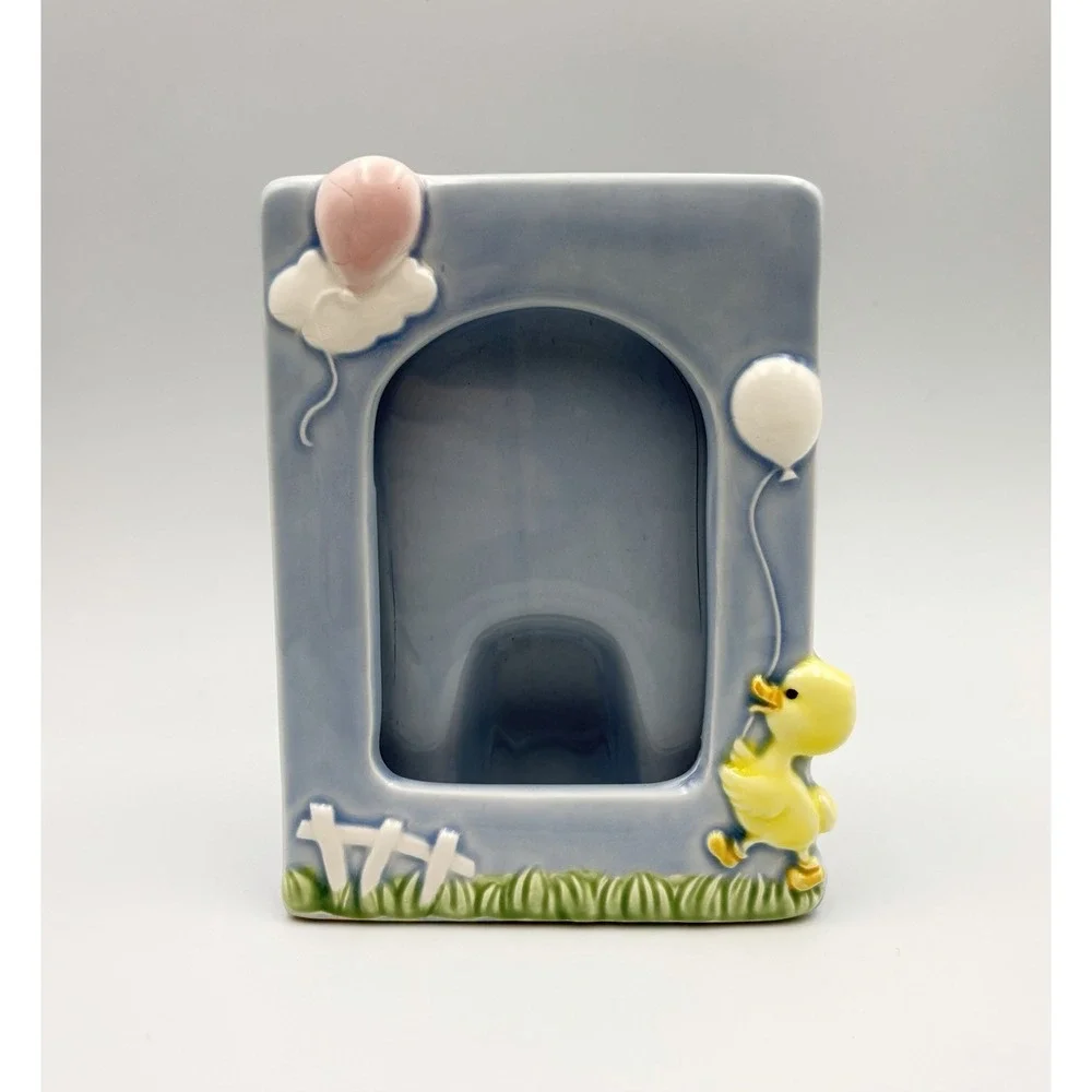 Vintage Tailored Tiles Ceramic Baby Picture‎ Frame Blue Nursery Duck Balloon 3x4